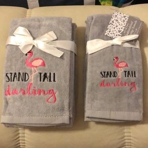 Flamingo Hand Towel Set and Finger Towel Set - so Pretty, New with Tags